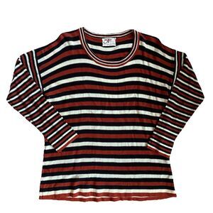 Vintage 70s Black White Striped Boat Neck Sweater Mr Alex Large